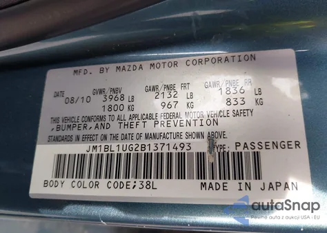 2011 Mazda Mazda3 I Sport z USA, uszkodzony, nr VIN JM1BL1UG2B1371493